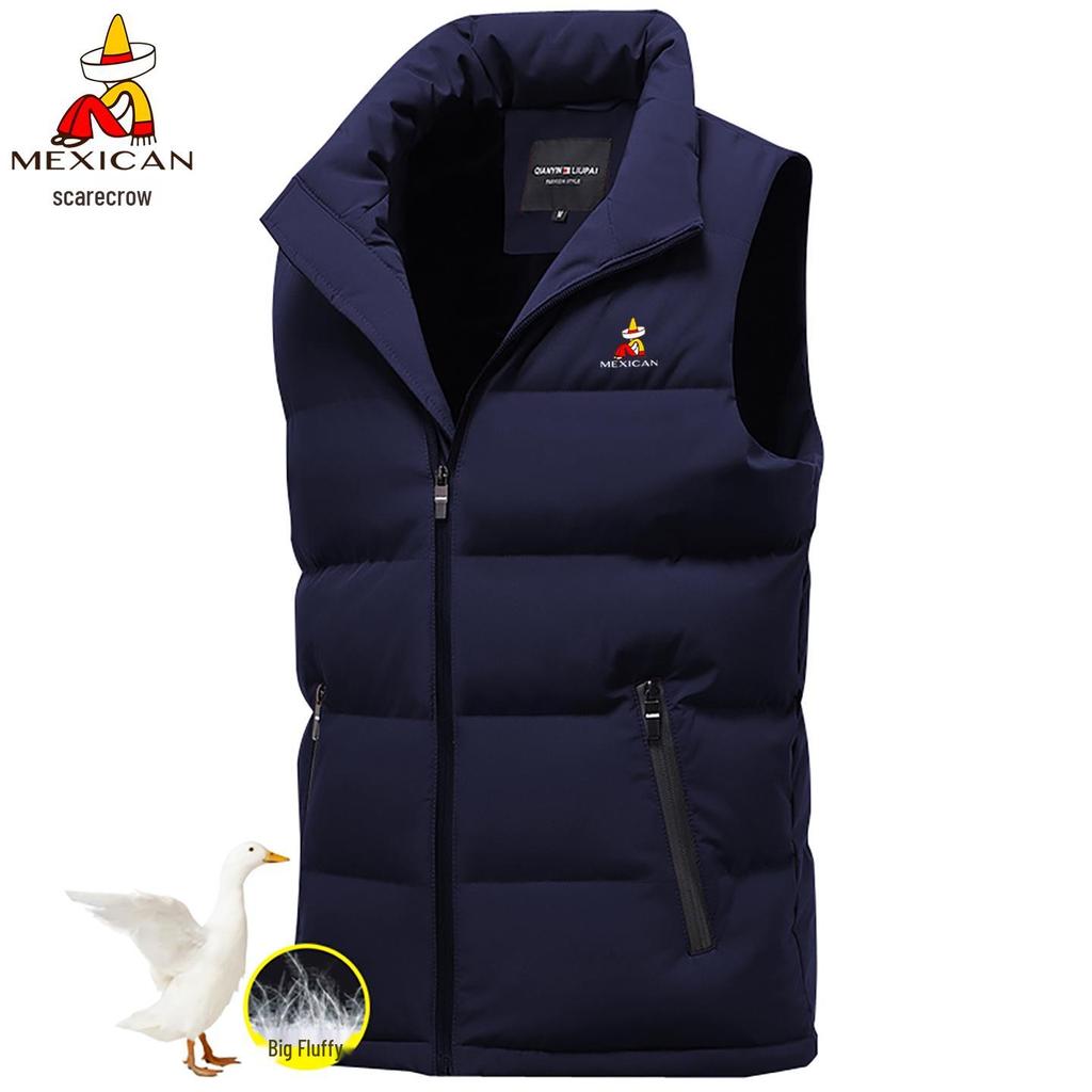 Мужской осенне-зимний пуховый жилет со стойкой – без рукавов, плотный и теплый