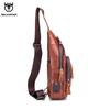 BULLCAPTAIN Leather Men's Chest Pocket One Crossbody Bags with USB Rechargeable Chest Bag Can Be Used for 7.9 Inch IPai Pockets