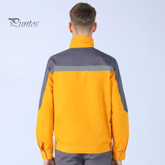 Durable Work Shirt 2Pcs/Set Welding Clothes Stand Collar Long Sleeve Zipper Closure Heat Resistant Jacket Pants Set Reflective Strips Tear-Resistant