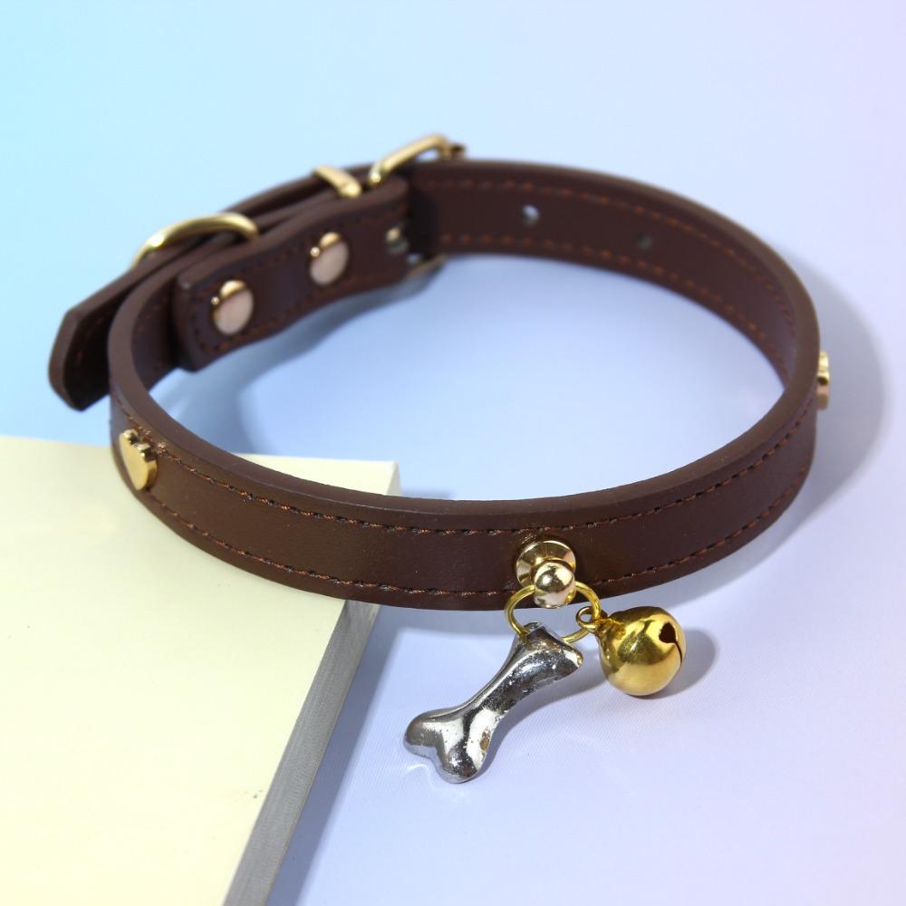 PU Leather Cat Collar With Bell Bone decoration Kitten puppy collar for Chihuahua Dachshund Teddy Accessories Pet Supplies