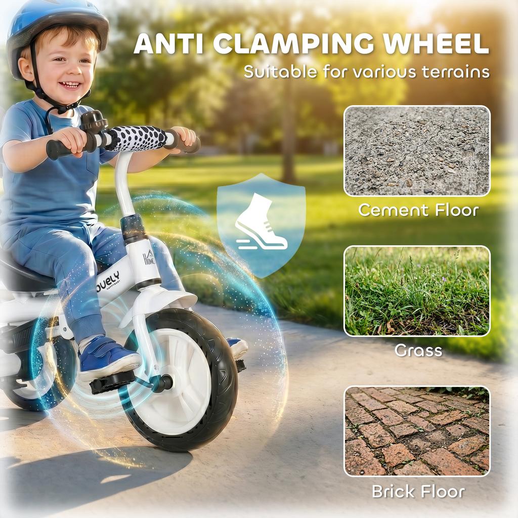 6 in 1 Tricycle for Kids with 5-point harness straps, Removable Canopy, White