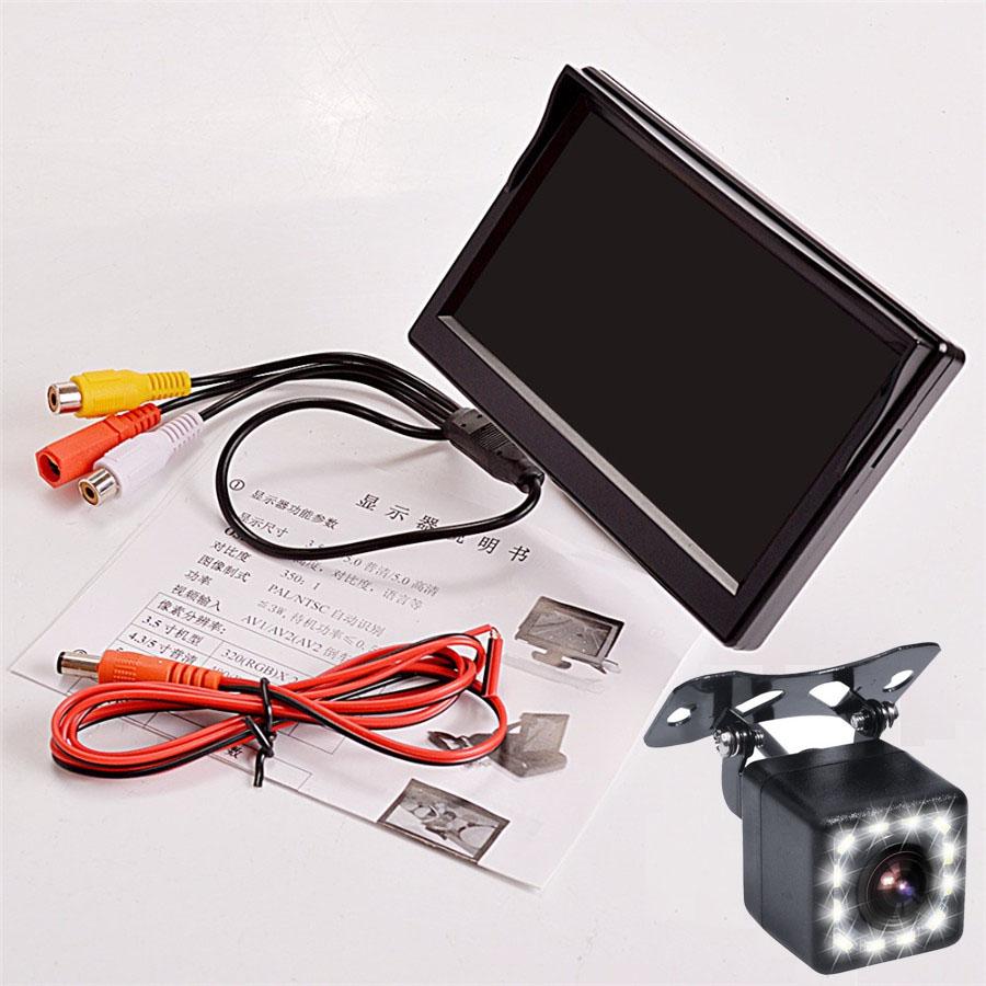 5-дюймовый автомобильный монитор TFT LCD HD цифровой + HD 12LED автомобильная камера заднего вида LED ночное видение задний ход парковка водонепроницаемый