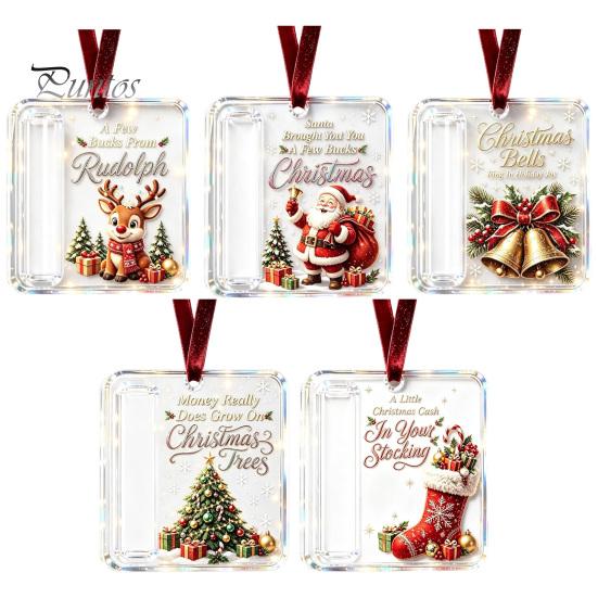 Reusable Acrylic Gift Holder 3 Pcs Christmas Cash Ornament, Money for Cash, Clear Xmas Tree Hanging Decoration, Holiday Gifts Stocking Stuffer, Decor