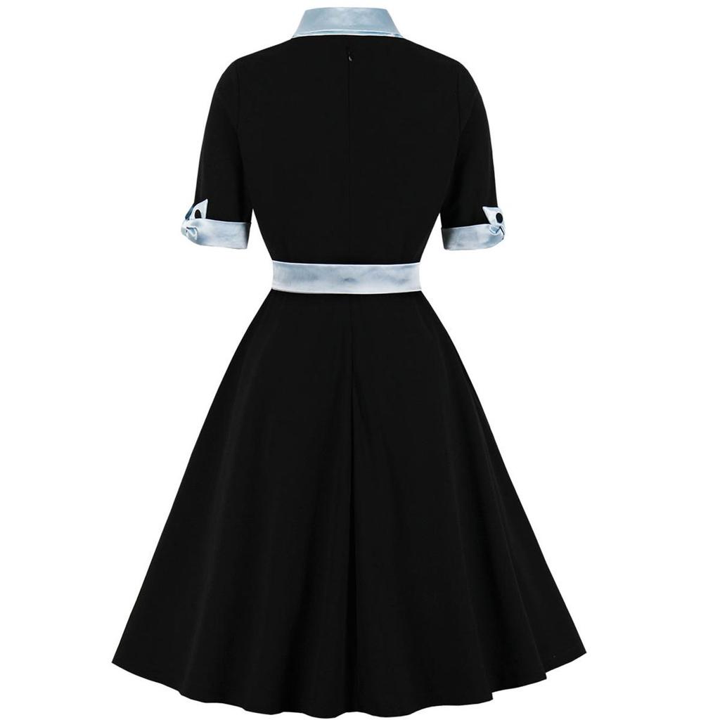 Платье-миди в стиле 50-х годов для женщин, с v-образным вырезом и рукавами 1/2, с поясом, расклешенными вечерними платьями, женская одежда для вечеринок и выходов в свет