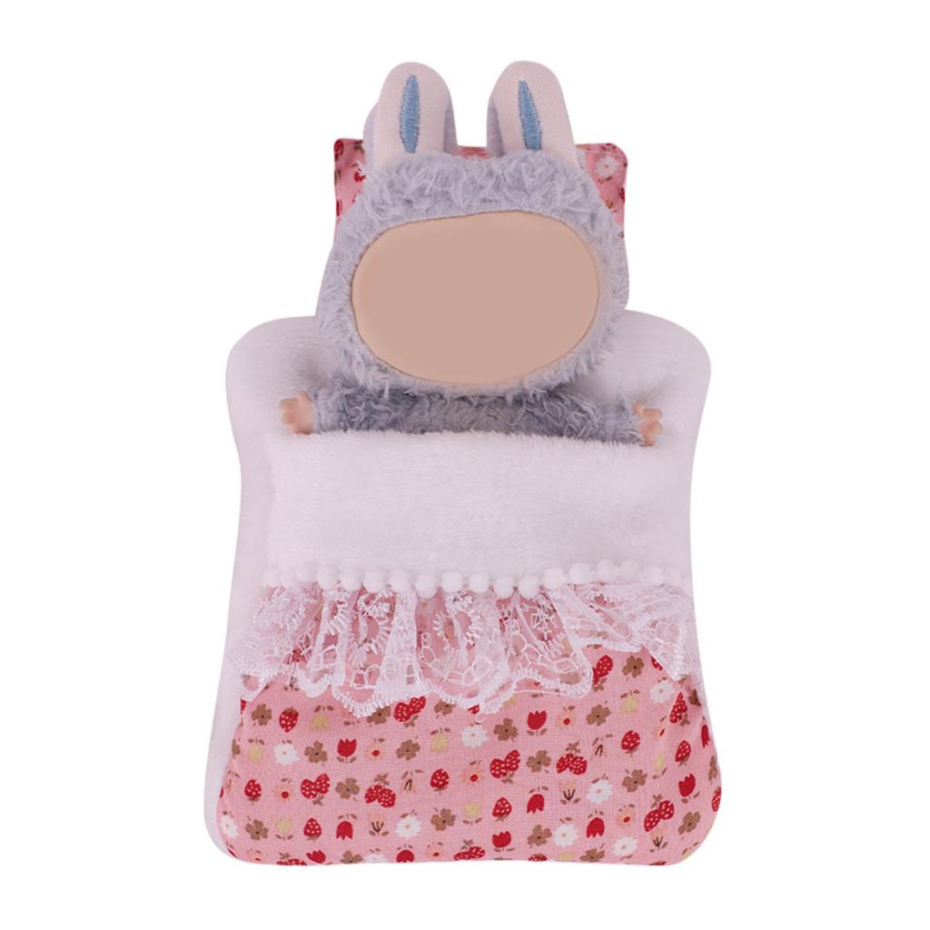 Fashion Flower Pattern Doll Bed Set with Pillow And Sleeping Bag For Labubu Plush Figure Dolls 17cm Ball Joint Dolls