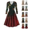 Women's Casual And Fashionable Christmas Printed Long Sleeved V-neck Sexy Dress