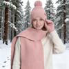 3Pcs/Set Winter Knitted Scarf Gloves Set Pom Pom Ball Double Layer Thickened Brimless Hat Touchscreen Gloves Neck Warmer Set
