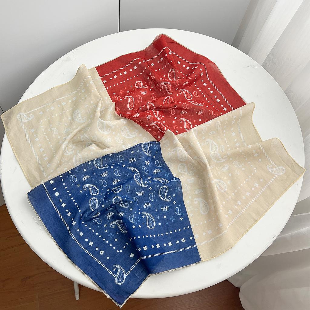Trend Street European and American Cashew Nut Flower Cotton Square Scarf 61cm Head Scarf Silk Scarf Waist Fashion Multifunctional Silk Scarf