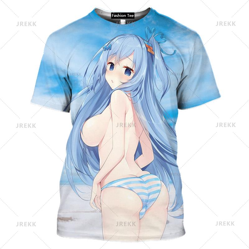 Японское аниме Kawaii футболка с 3D принтом сексуальная семпай девушка с короткими рукавами хентай бикини Ropa Hombre Мужская повседневная футболка для косплея Loli Waifu