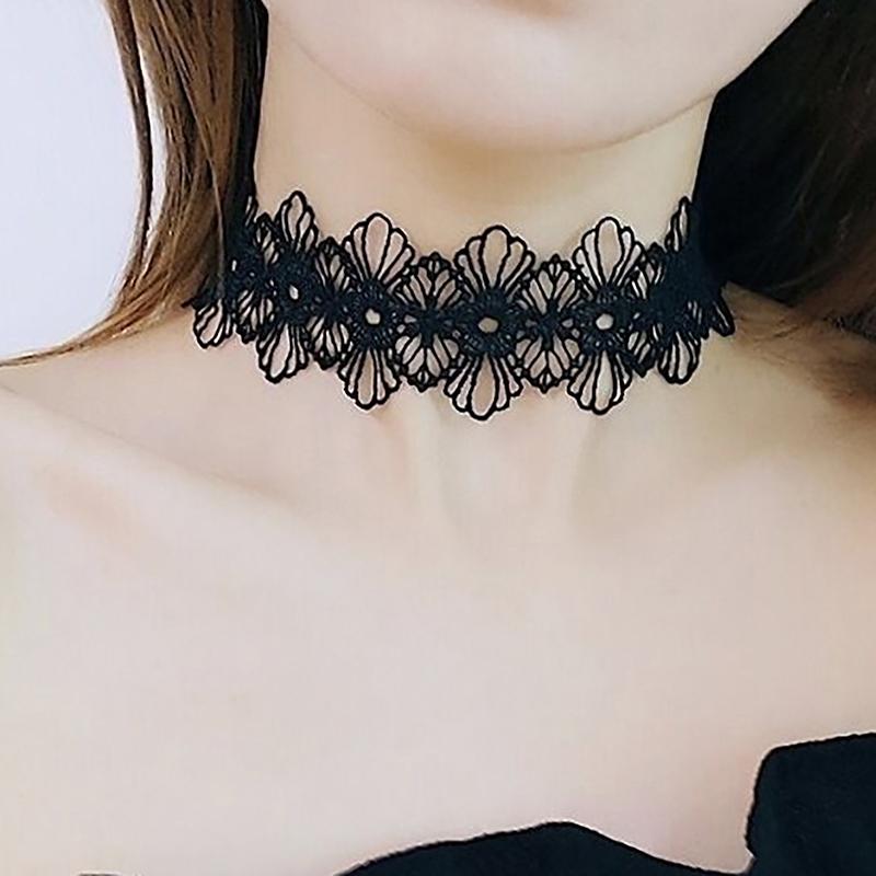Gothic Black Lace Necklace For Women Girl Boho  Pearl Sexy Lace Choker Punk Dark Lolita Style Halloween Jewelry