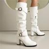 Women's High-heeled Boots Autumn and Winter New Thick-heeled Large-size Fashionable Medium Boots