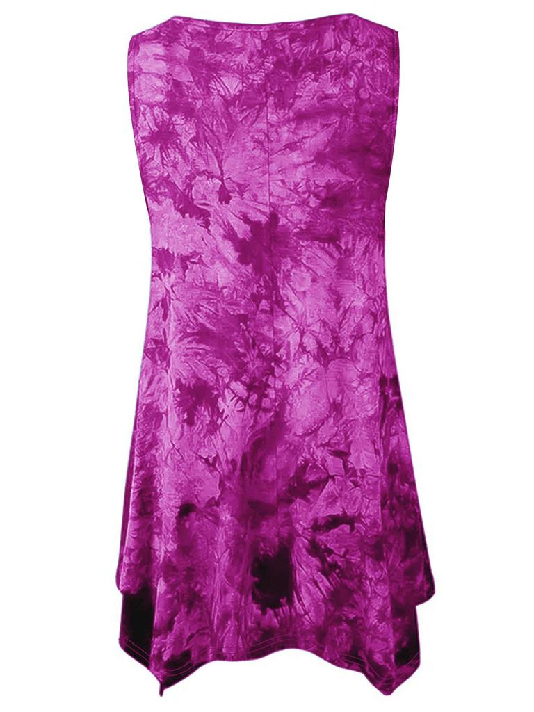 Женский топ большого размера с tie-dye принтом, неровным подолом, V-образным вырезом, без рукавов, для лета 2026