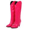 Fashion Women's High Boots Winter Shoes Point Western Cowboy Knee High Boot Pink Yellow Black Long Fetish Shoes Lady Large Size