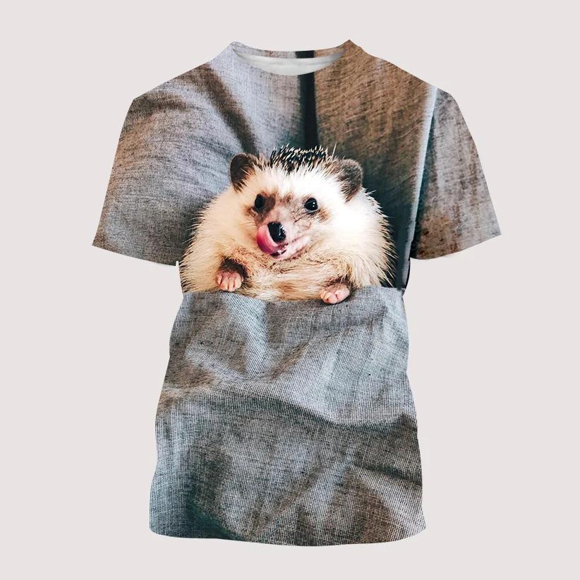 Summer Fashion Funny Cute Hedgehog Graphic T Shirts For Unisex New Casual Round Neck Printed Animal Pattern Short Sleeve Tops