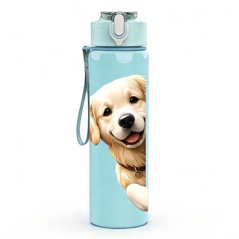 1PC Cute Puppy Dog Pet Cartoon Print 750ml Color Plastic Sports Water Bottle Leakproof Flip Straw Lid Suitable for Sports Office Home Use