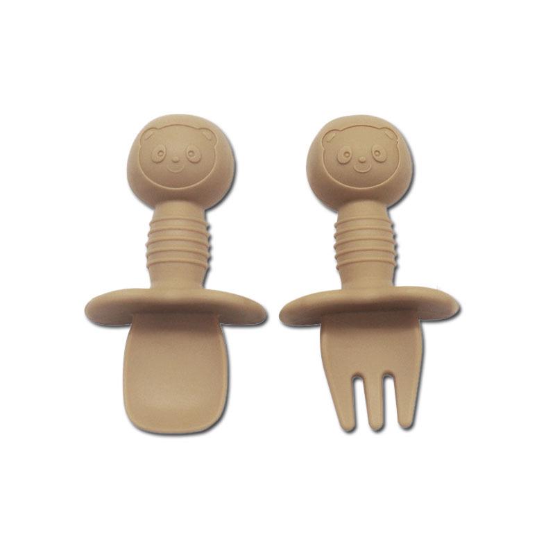 Cartoon Little Bear Silicone Fork and Spoon Set for Children's Eating Training