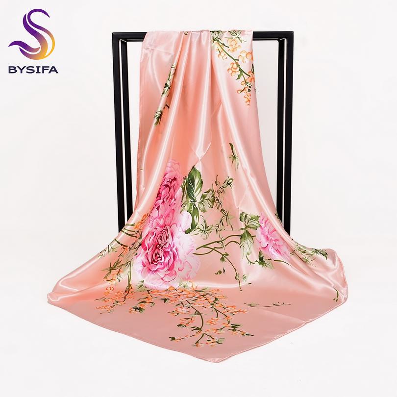 [BYSIFA] Autumn Winter Ladies Scarves New Accessories Women Large Silk Square Scarves New Wine Red Paisley Muslim Islamic Scarf