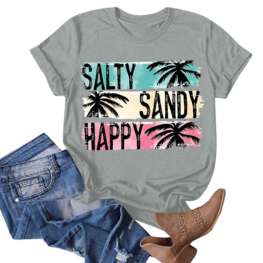 Women's Fashion Casual Summer Comfortable Printed Round Neck Short Sleeve Top Blouse