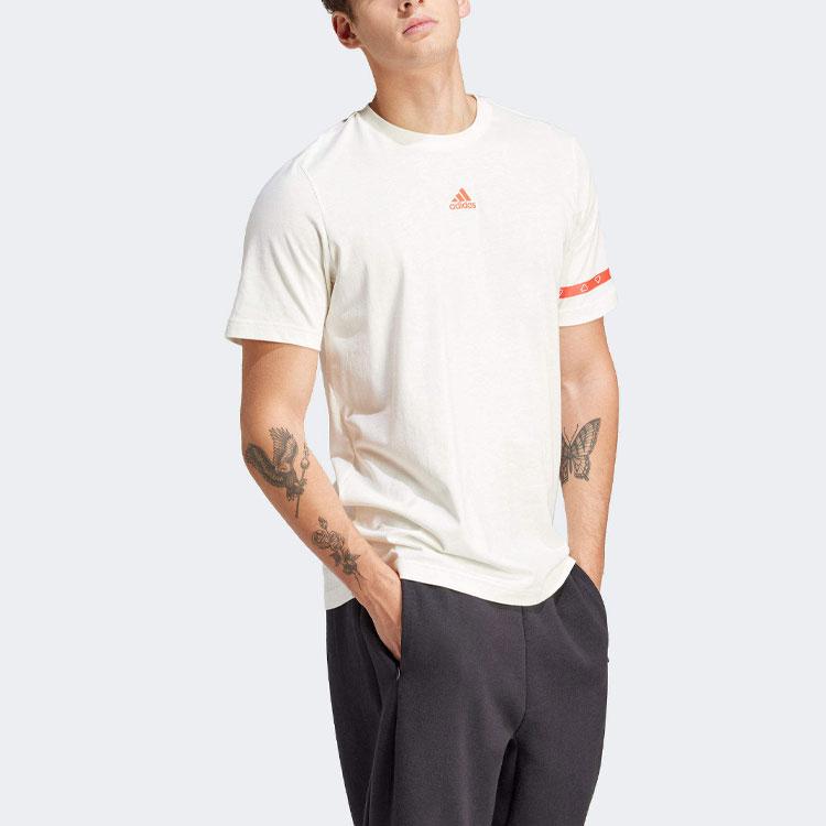 Adidas Футболка с коротким рукавом и круглым вырезом с принтом логотипа Brand Love Collegiate Letter, мужские топы белого цвета IS2870