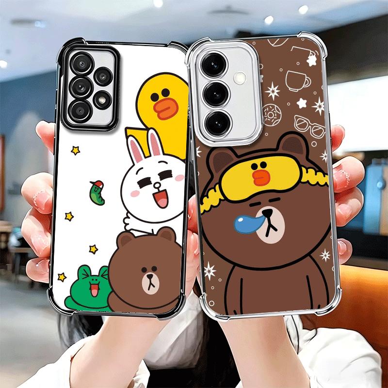 Cartoon Bear B-Browns C-Conys Plating Phone Case For Samsung A17 A07 A37 A57 A16 A56 A15 A55 A14 A54 A13 A53 A26 A36 A25 A35 A24