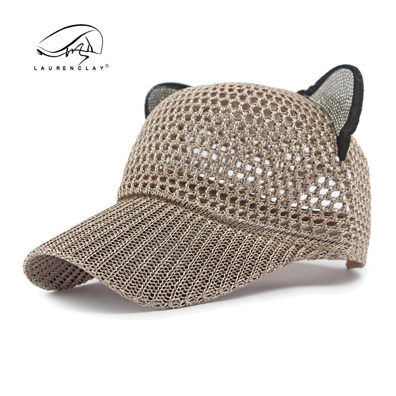 Fashion Hat Ladies Summer Hollow Mesh Breathable Cap Full Mesh Baseball Cap Cat Ears Sun Cap