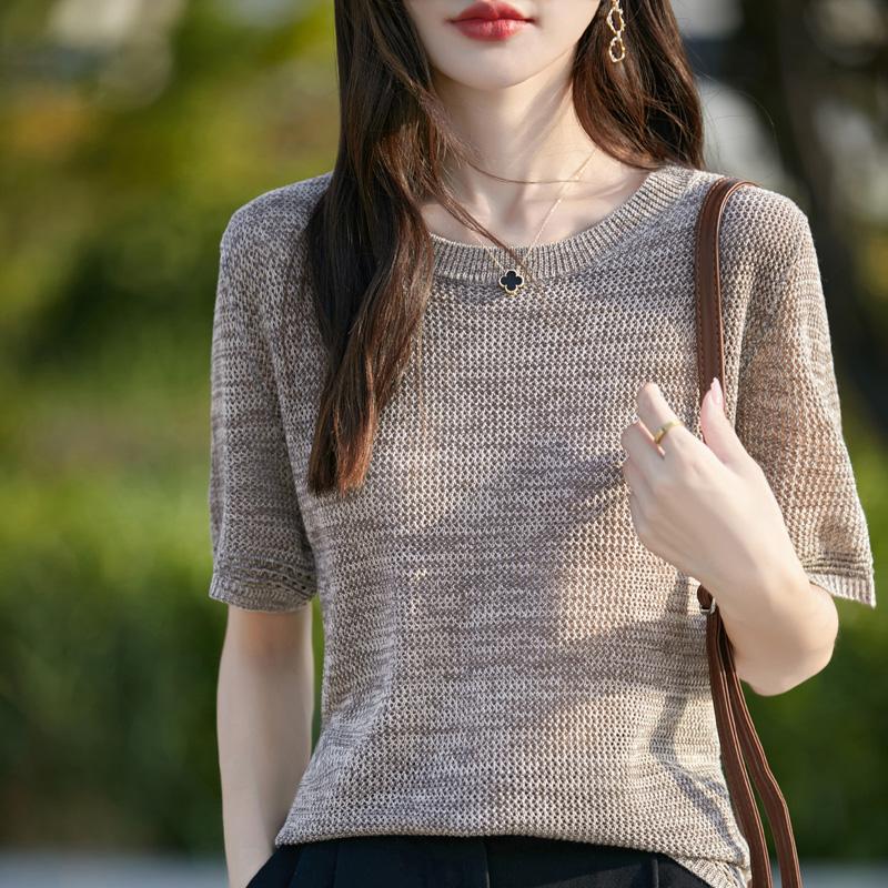 Женский шерстяной свитер с короткими рукавами Qinghe кашемир 50% шелк 50% шерсть жилет без рукавов для весны и лета из шерсти мягкий и удобный