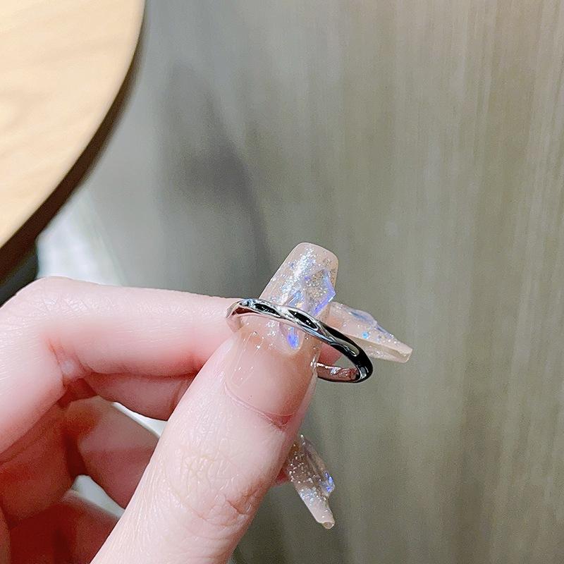 Dark Zircon Crown Open Ring Set, Niche Design, High-End Index Finger Ring, Personalized Ring.