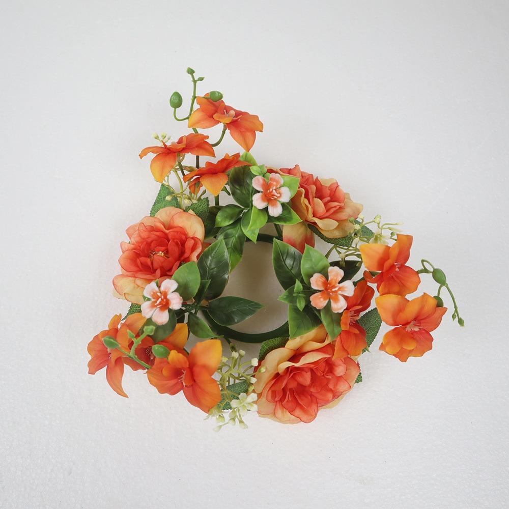 New Simulated Candlestick Wreath Silk Artificial Flowers Rhododendron Wreath Mini Candle Ring Christmas Ornament
