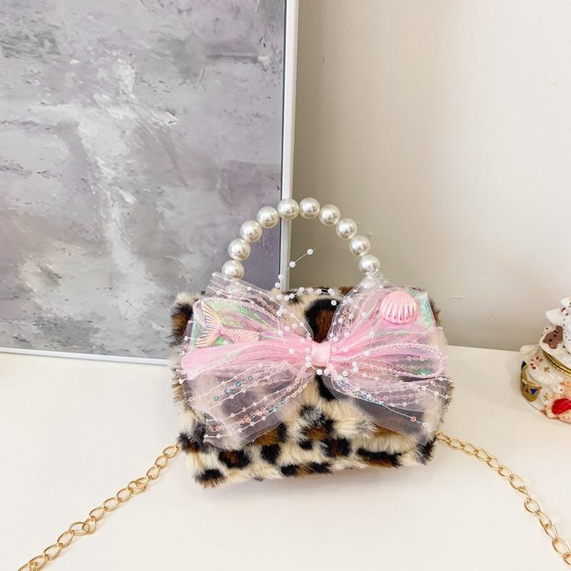 And Trendy Stylish Pink And Purple Bowknot Plush Childrens Handbag For Kids