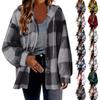 Women's Plaid Hooded Button Down Jacket Plush Coat