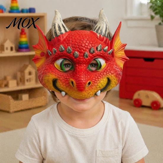 Colorful Halloween Party Mask 3D Cute Dragon Full Face Mask, Baby Lightweight Breathable Vibrant Role Play Costume with Realistic Scales And Horns for