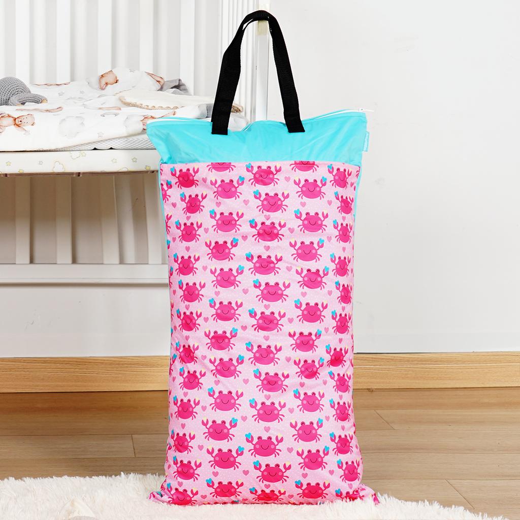 Happyflute Reusable Hanging Wet Dry Cloth Diaper Bag With Double Zippered Pockets 40*70cm