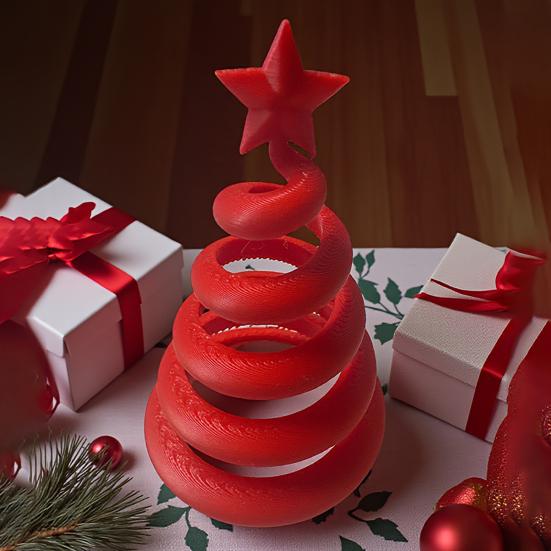 Современные 3D-печатные настольные украшения Спиральная изогнутая фигурка Рождественской елки со звездой сверху, Мини-украшение для сезонного центра стола в скандинавском стиле, Подарок
