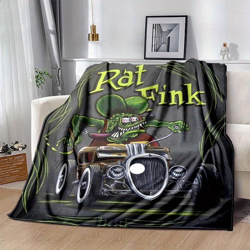 1pc, Rat Fink Hot Rod Car Home Decor Blanket, Perfect for Couch, Bed, Travel, Camping, Office Nap, Beach, Gift IdeaB078