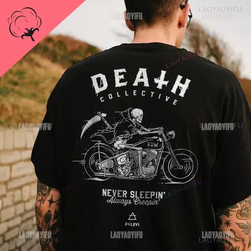 Готические футболки Harajuku Biker Skull Graphic T Shirts Men Fashion Trend Short Sleeve Tops Dark Punk Skulls Retro T Shirt Male Oversize Tee