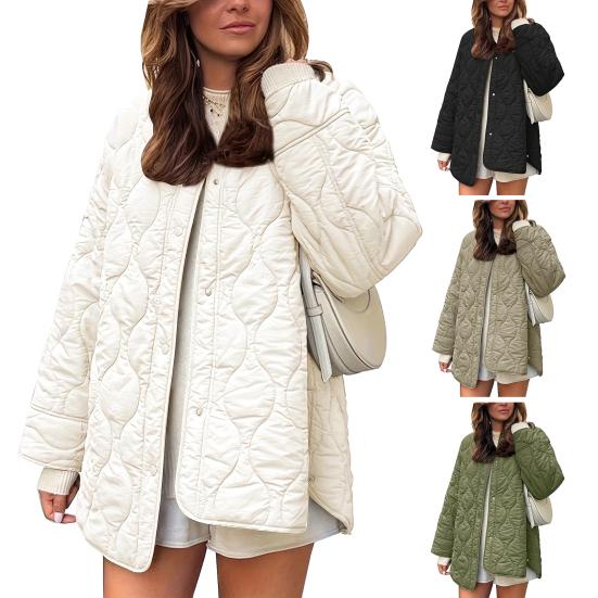 Женская стеганая легкая пуховая куртка Зимняя повседневная с длинными рукавами на пуговицах Утепленная верхняя одежда Пальто с карманами