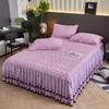 Autumn Winter New Taffeta Single Bed Skirt French Lace Trim Fleece Thickened Coral Fleece Bed Cover