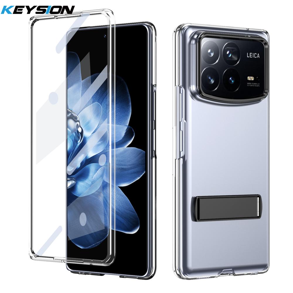 KEYSION Прозрачный чехол для Xiaomi MIX Fold 4 Hard PC Metal Kickstand Противоударный чехол для телефона с защитным стеклом для экрана