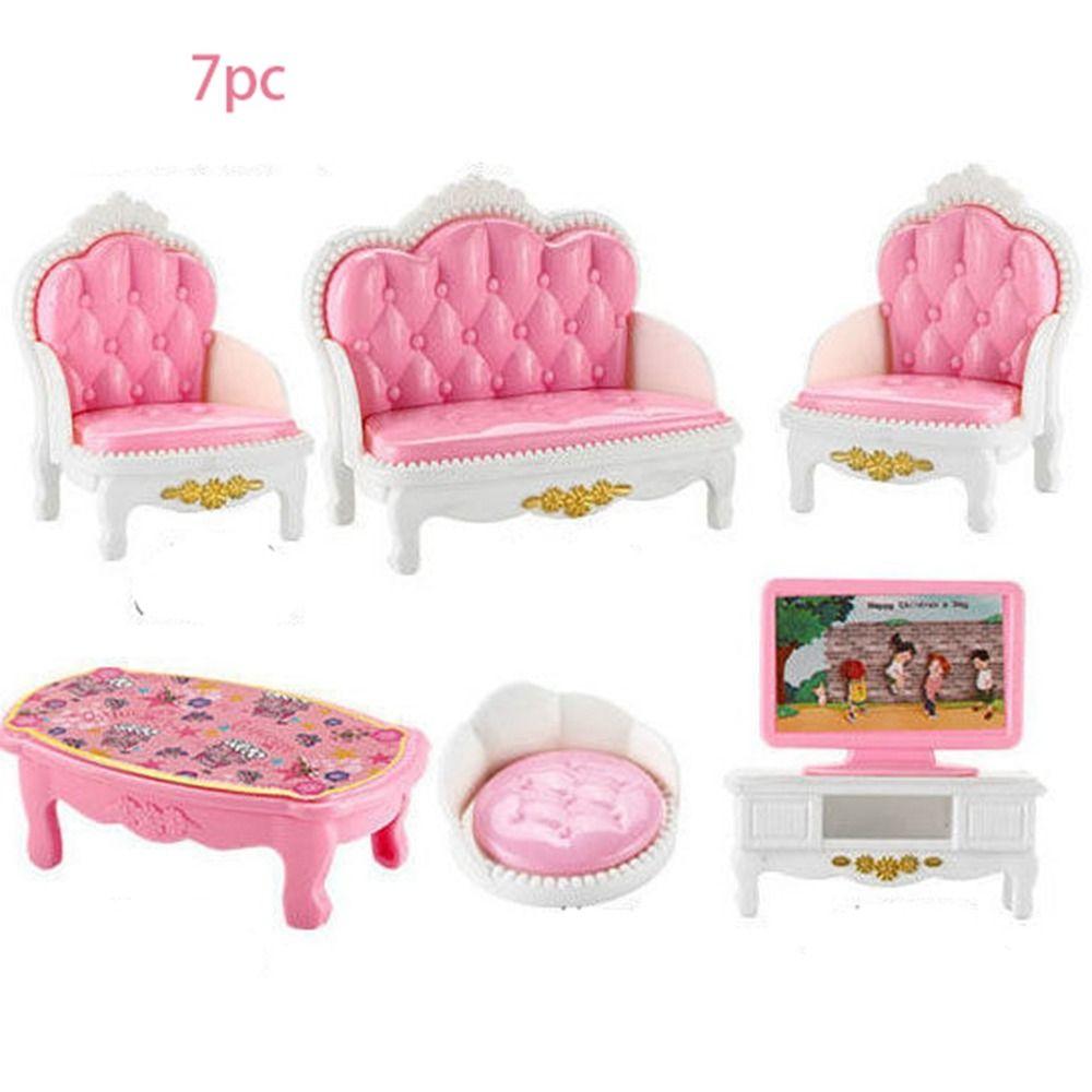 Play Toy Pink Dollhouse Furniture Armchair Couch Set Miniatures Furniture Doll House Accessories