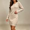 Womens Long Knit Sweater Round Neck Back Bow Casual Fall Top