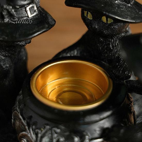 Подсвечник в виде черного кота, смоляной подсвечник в виде кошек на Хэллоуин с ведьмиными шляпами, винтажный подсвечник, настольное украшение, подарок для любителей кошек