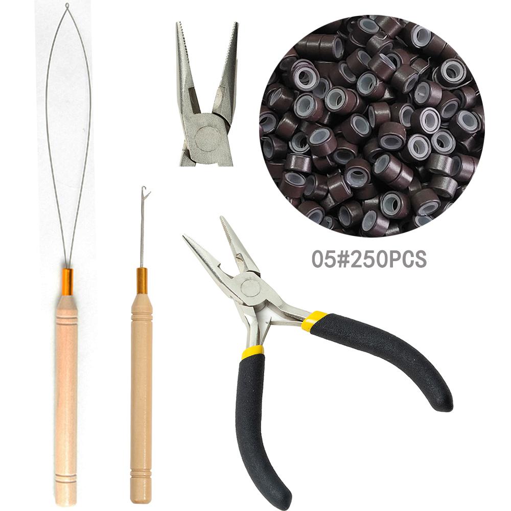 Hair Extension Tool Kit includes extension pliers crochet hook bead stringer and nano ring for making styling accessories