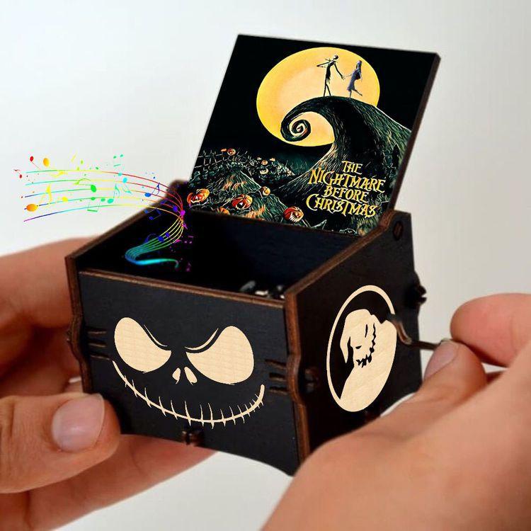 Wooden Hand-cranked Music Box, Halloween Gift, Painted Octagonal Music Box, Carved Small Gift, Decorative Piece