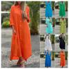 Long Sleeve Maxi Dresses Women Turn Down Collar Casual Cotton Linen Button Shirt Dress