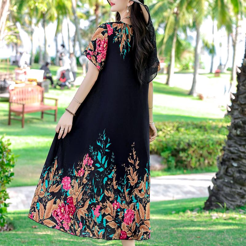 Большие размеры повседневные женские платья летние свободные короткие рукава длинные платья женские винтажные одежды