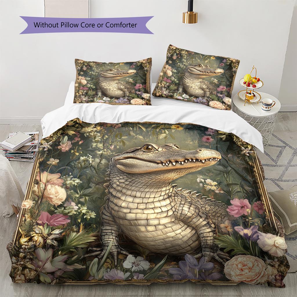 Crocodile Pattern Bedding Home Decoration Birthday Gift (1 * duvet cover + 2 * pillowcase, without core)