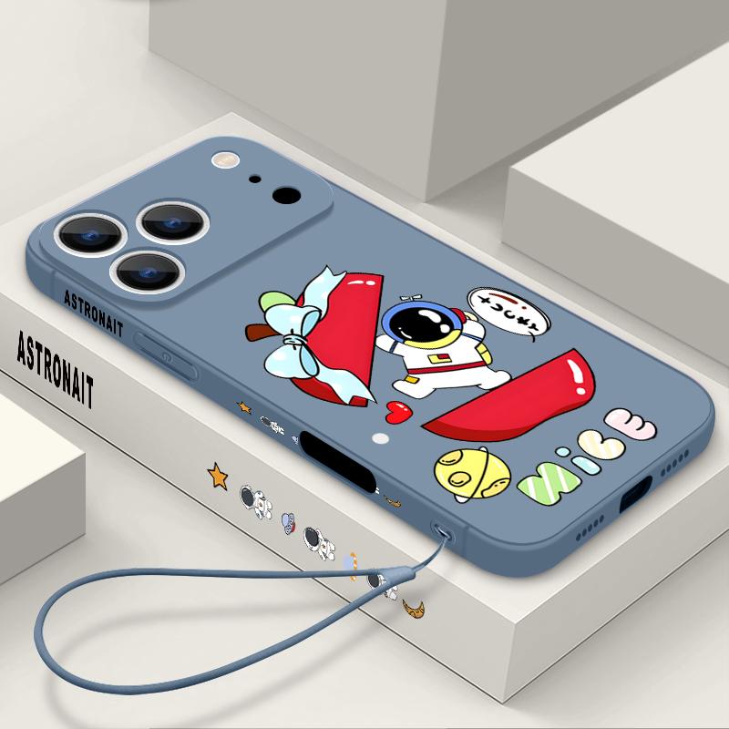 Чехол-шнурок с рисунком мультяшного астронавта для iPhone 17 Pro Max Funda iPhone 16 15 14 13 Pro Max 11 16E 17E Мягкая силиконовая крышка