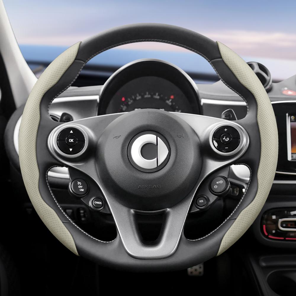 vcxja9 Suitable for Smart Breathable Hole Leather Steering Wheel Cover Segmented Quick Release Design Non-Slip and Durable Fortwo 451 450 453