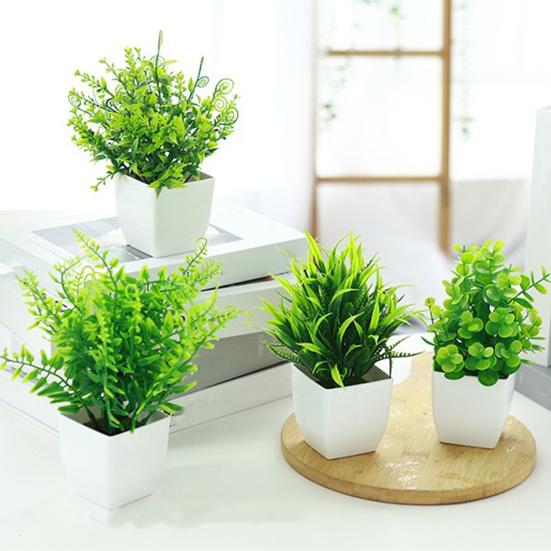 4 шт. Мини-искусственные зеленые растения в горшках, маленькие искусственные растения с горшком для дома, офиса, стола, полки, декора в стиле кантри, ванной комнаты