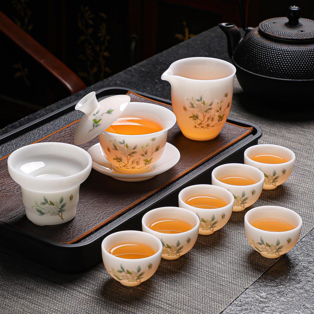 High-grade ice seed jade porcelain tea set merchandise souvenir business company high-end gifts can be done